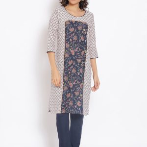 AURELIA Women Grey Floral Printed Kurta with Trousers Price