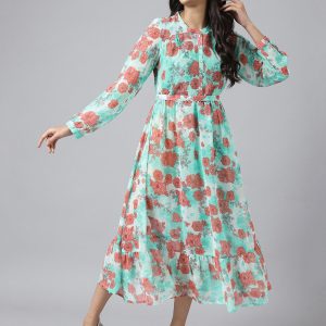 AURELIA Women Green Floral A-Line Midi Dress Price