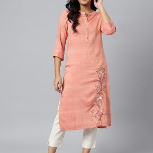 AURELIA Women Orange Floral Embroidered Thread Work Floral Kurta Price