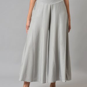 elleven Women Grey Crepe Ethnic Palazzos Price