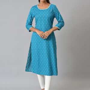 AURELIA Women Green Geometric Striped Kurta Price