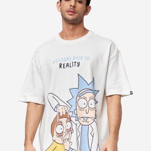 The Souled Store Men White Rick & Morty Reality Print Oversized T-Shirt Price