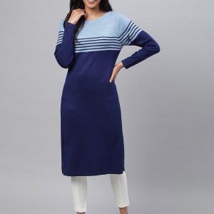 AURELIA Women Blue & Navy Blue Striped Kurta Price