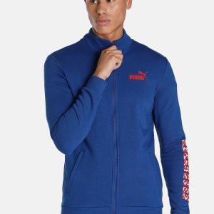 Puma Men Blue Textured Logo Knitted Slim Fit Outdoor Sporty Jacket Price