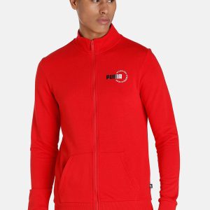 Puma Men Red Knitted Sports Logo Cotton Slim Fit Outdoor Sporty Jacket Price