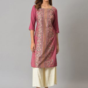 AURELIA Round Neck Floral Printed Straight Fit Kurta Price