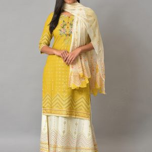 AURELIA Women Floral Printed Thread Work Kurta with Palazzos & Dupatta Price