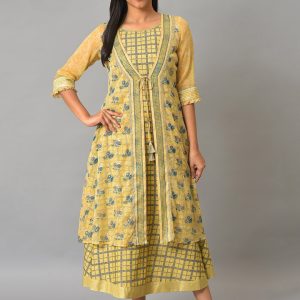 AURELIA Mustard Yellow & Blue Floral Print A-Line Midi Dress Price