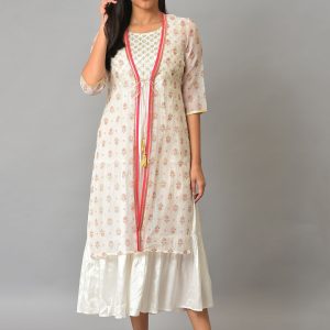 AURELIA White Ethnic Motifs Print A-Line Midi Dress Price