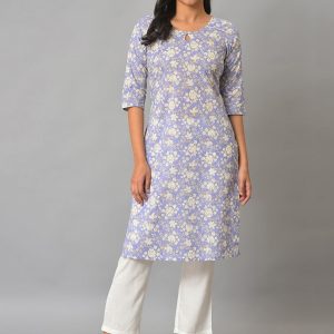 AURELIA Floral Printed Keyhole Neck Cotton Kurta Price