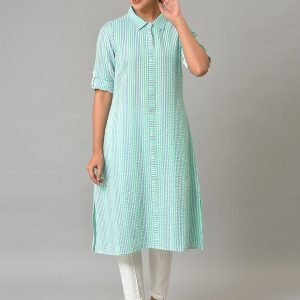 AURELIA Striped Shirt Collar Kurta Price