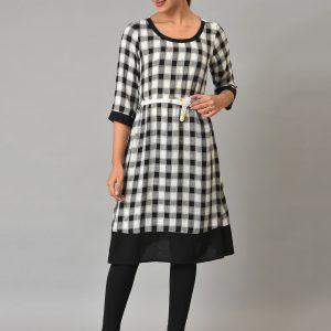 AURELIA Round Neck Checked A-Line Kurta Price