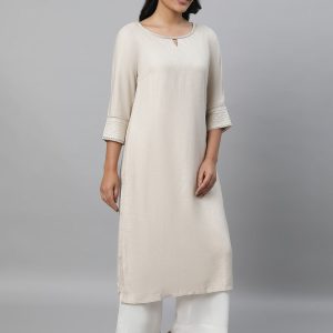 AURELIA Keyhole Neck Lace Inserted Straight Kurta Price