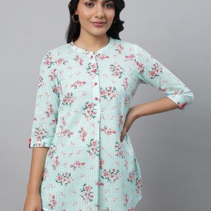 AURELIA Floral Printed Pure Cotton Pleated Kurti Price