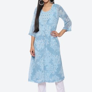 Biba Floral Printed Sleeveless Kurta With Jacket Price