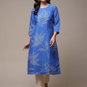 Biba Round Neck Floral Printed Straight Kurta Price