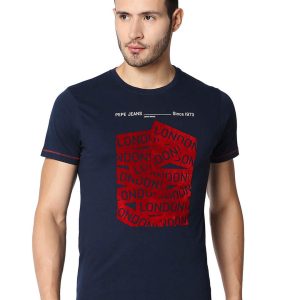 Pepe Jeans Men Blue Printed T-shirt Price