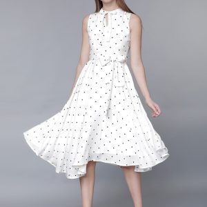 Tokyo Talkies White Polka Dot Print Fit and Flare Dress Price