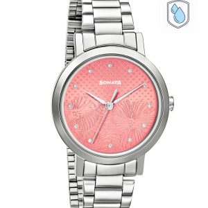 Sonata Women Pink Brass Dial & Steel Toned Bracelet Style Straps Analogue Watch 8174SM01 Price