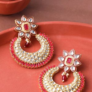 Yellow Chimes Red Contemporary Chandbalis Earrings Price
