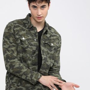 HIGHLANDER Men Olive Green Camouflage Tailored Jacket Price