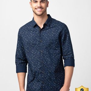 Spykar Men Printed Casual Blue Shirt