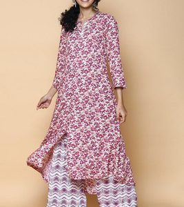 BIBA Printed Kurta, Palazzo & Dupatta Set