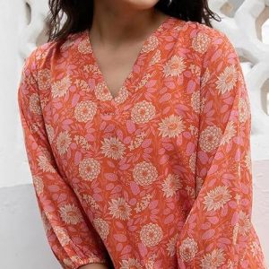 Janasya Women's Georgette Floral Regular Tunic