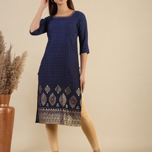 Aurelia Women Abstract Straight Kurta(Blue)
