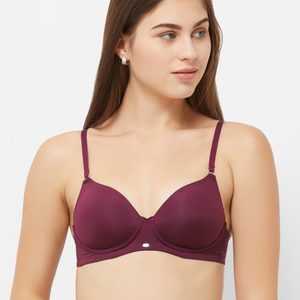 SOIE Women's Semi/Medium coverage Padded Non-Wired T-shirt Bra Women T-Shirt Lightly Padded Bra(Maroon)