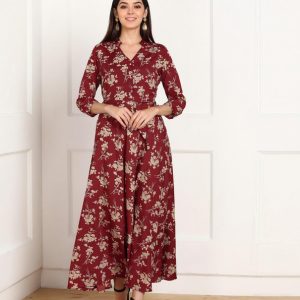Tokyo Talkies Women Maxi Maroon Full Length Dress