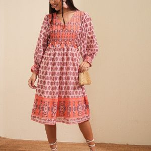 Vishudh Women Fit and Flare Orange Knee Length Dress