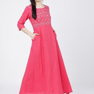 Vishudh Women Maxi Pink Ankle Length Dress