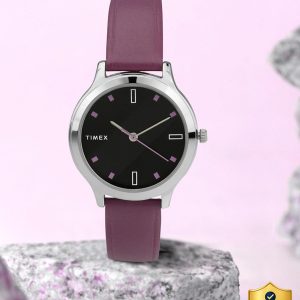 TIMEX Black Dial Genuine Leather Strap Analog Watch - For Women