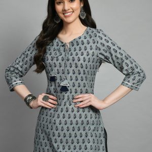 Meesan Casual Ethnic Motifs Women Grey, Black Top