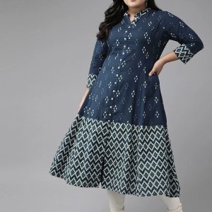 Yash Gallery Women Ikat A-line Kurta(Blue)