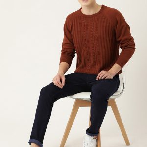 Mast & Harbour Self Design Round Neck Casual Men Red Sweater