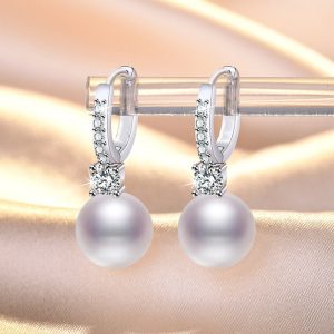 Jewels Galaxy Silver Plated American Diamond Studded Contemporary Pearl Korean Drop Earrings Brass Hoop Earring