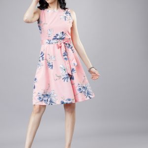 Tokyo Talkies Women Fit and Flare Pink Above Knee/Mid Thigh Length Dress