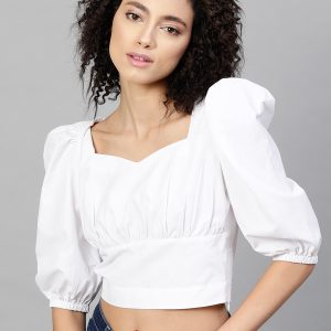 STREET9 Casual 3/4 Sleeve Solid Women White Top