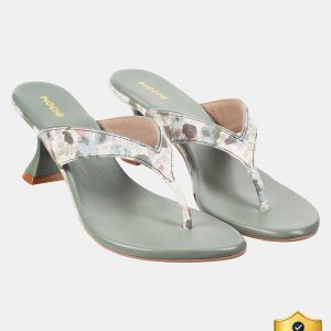 MOCHI GreenPrintedKitten Women Heels(Green , 5)