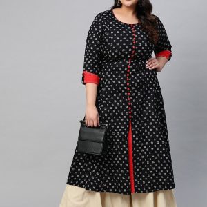Yash Gallery Women Printed Anarkali Kurta(Black)