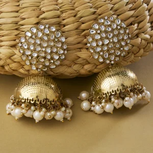 ZAVERI PEARLS Zaveri Pearls Antique Gold Tone Kundan Embellished Jhumki Earring-ZPFK14763 Beads Alloy Jhumki Earring