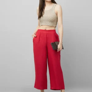 Indo Era Women Red Striped Straight Palazzos