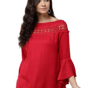 Style Quotient Casual Bell Sleeve Solid Women Red Top