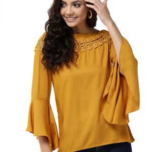 Style Quotient Casual Bell Sleeve Solid Women Yellow Top