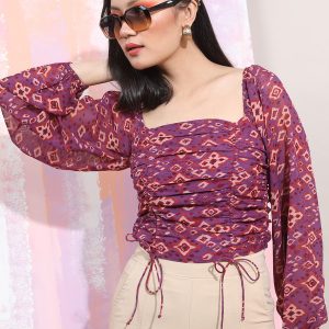 Tokyo Talkies Casual Printed Women Purple, Maroon, White Top
