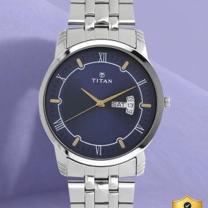 Titan NP1774SM01 Titan Karishma with Day & Date Blue Dial Silver Stainless Steel Strap Analog Watch - For Men