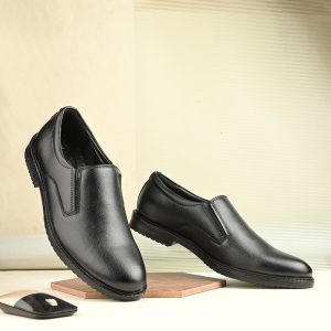 Hirel's Vegan Leather Derby Slip On For Men(Black , 8)